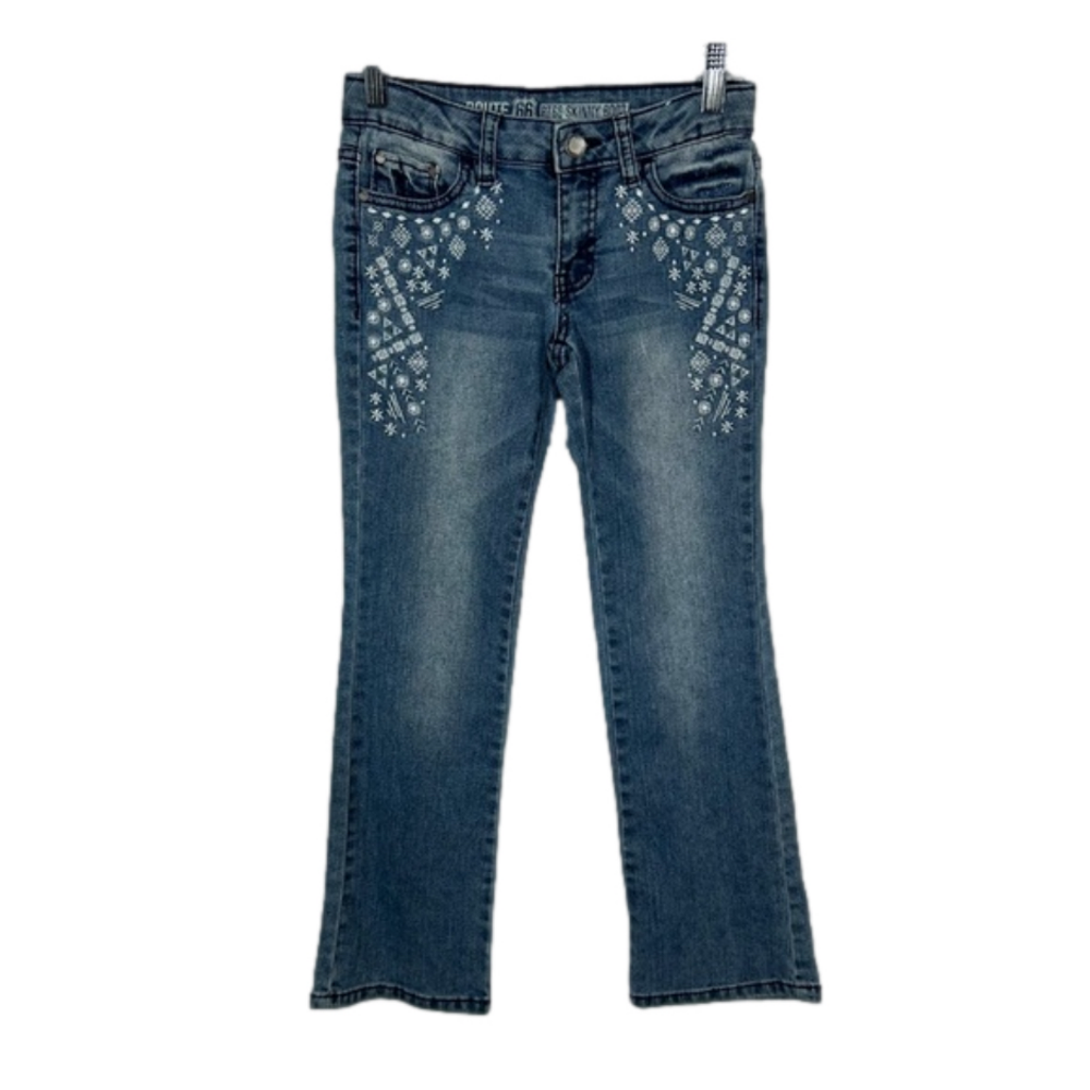 Route 66 | Skinny Boot Little Girls Jeans Denim Blue White Embroidered Size 8